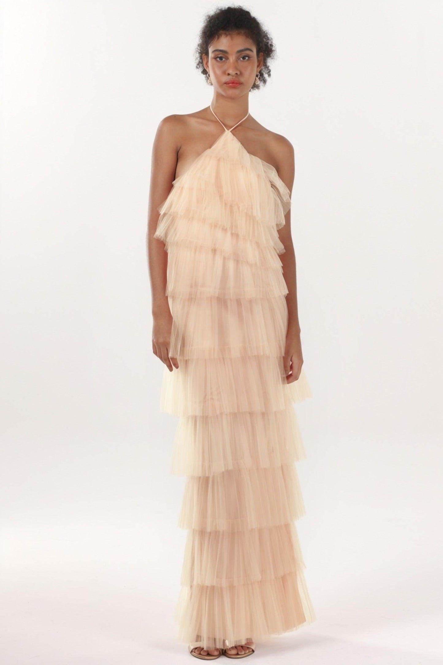 Sheath-Column Maxi Tulle Formal Dress CS0659 - COCOMELODY