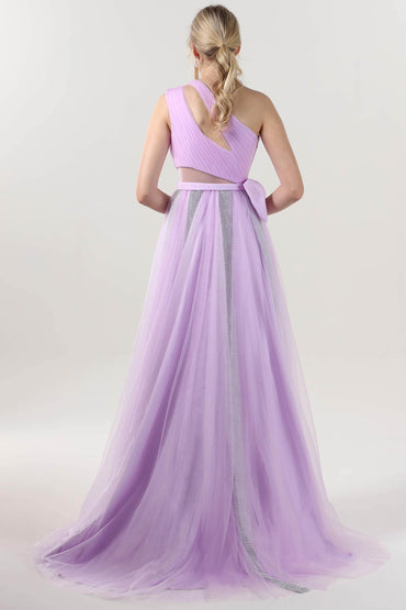 A-Line Sweep-Brush Train Tulle Formal Dress CS0660 - COCOMELODY