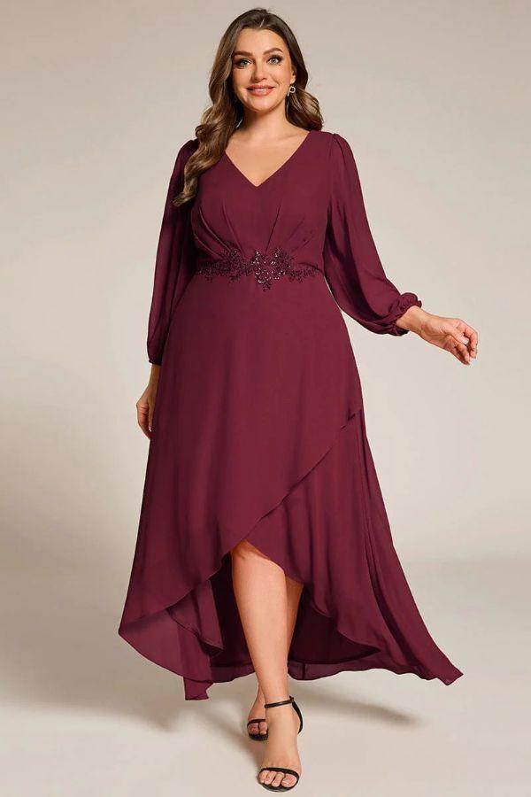 A-Line Midi Chiffon Dress CS0686 - COCOMELODY