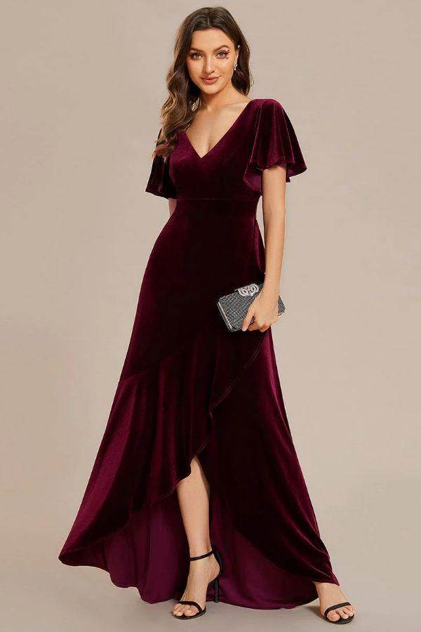 A-Line Maxi Comprises Velvet Dress CS0691 - COCOMELODY