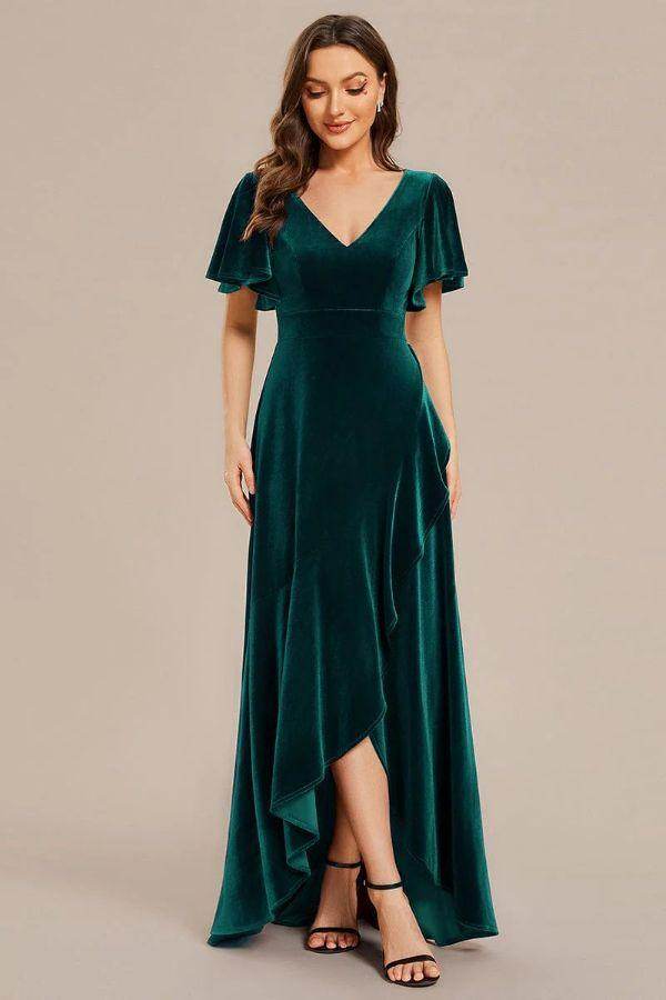 A-Line Maxi Comprises Velvet Dress CS0691 - COCOMELODY