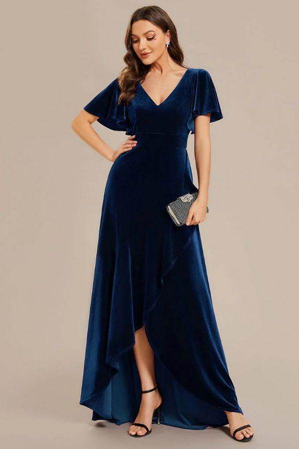 A-Line Maxi Comprises Velvet Dress CS0691 - COCOMELODY