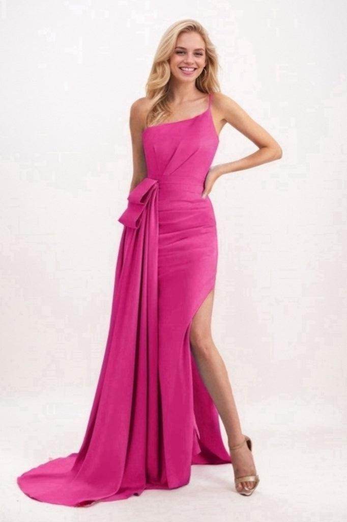 Trumpet-Mermaid Sweep-Brush Train Satin Prom Dress CS0695 - COCOMELODY