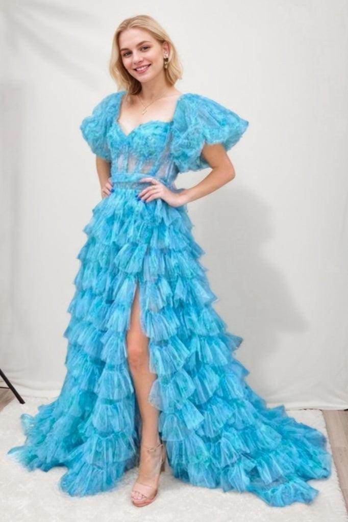 Cocomelody Custom Made Tiered Blue Prom Dresses CS0704, Fiery Red Cocomelody Custom Made Tiered Blue Prom Dresses CS0704, Fiery Red