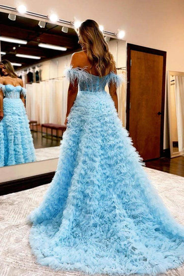 A-Line Court Train Tulle Prom Dress CS0711 - COCOMELODY