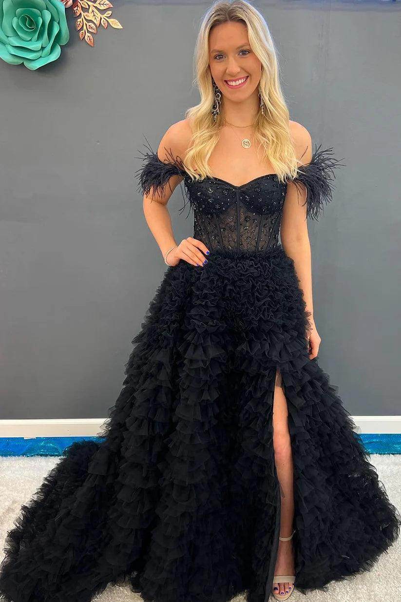 A-Line Court Train Tulle Prom Dress CS0711 - COCOMELODY