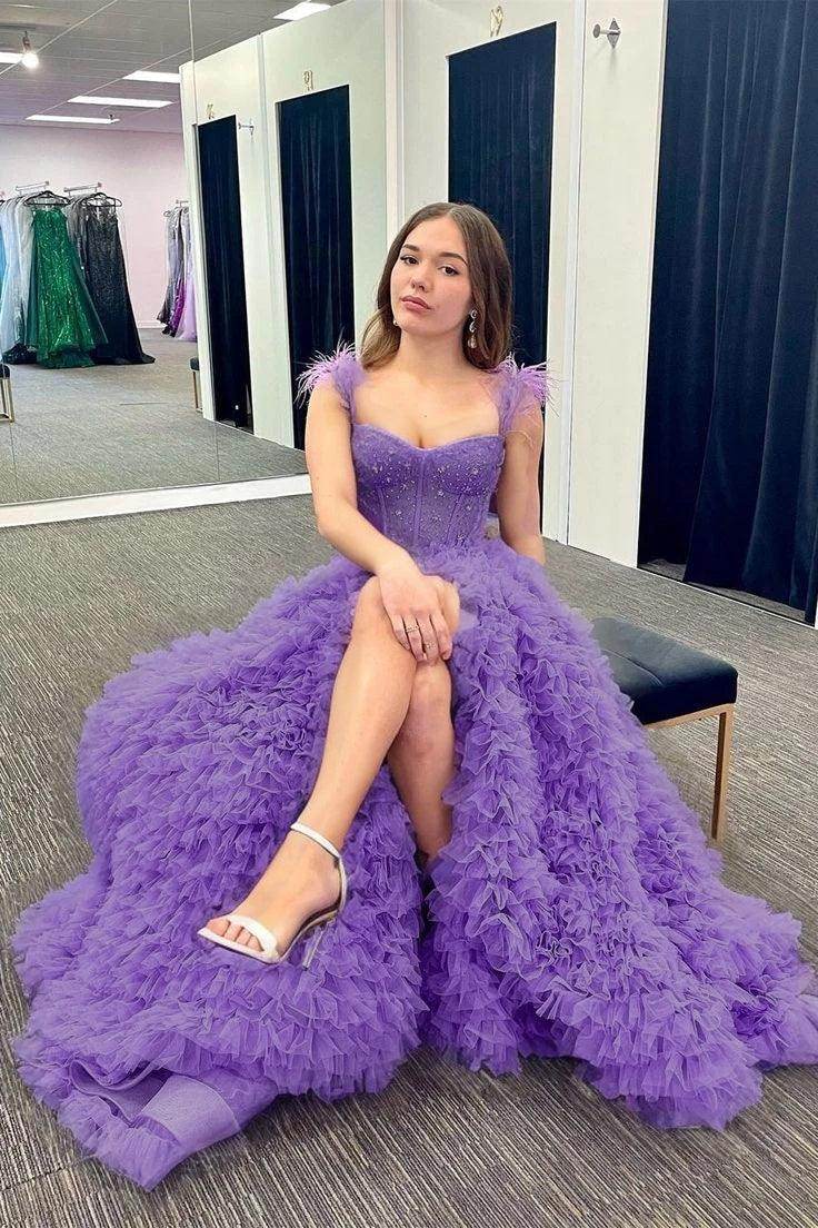 A-Line Court Train Tulle Prom Dress CS0711 - COCOMELODY