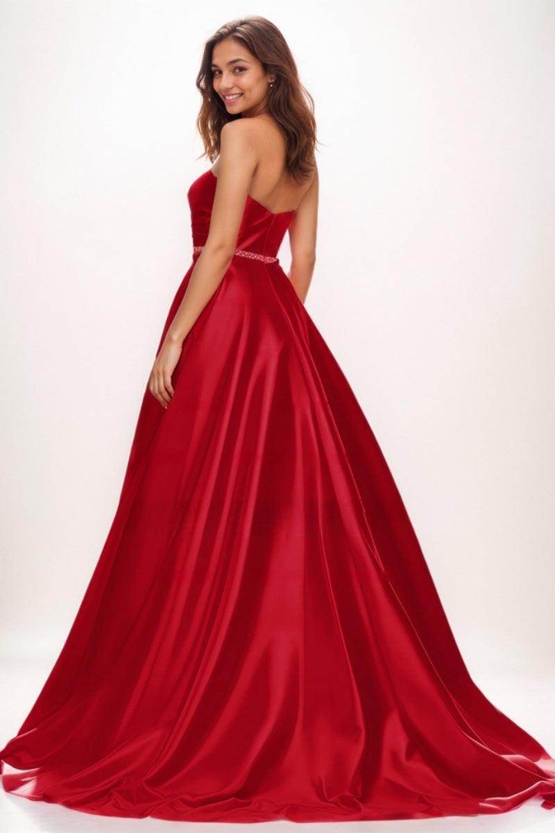 Elegant Sweetheart A-Line Sweep Train Satin Prom Dresses CS0728 - COCOMELODY