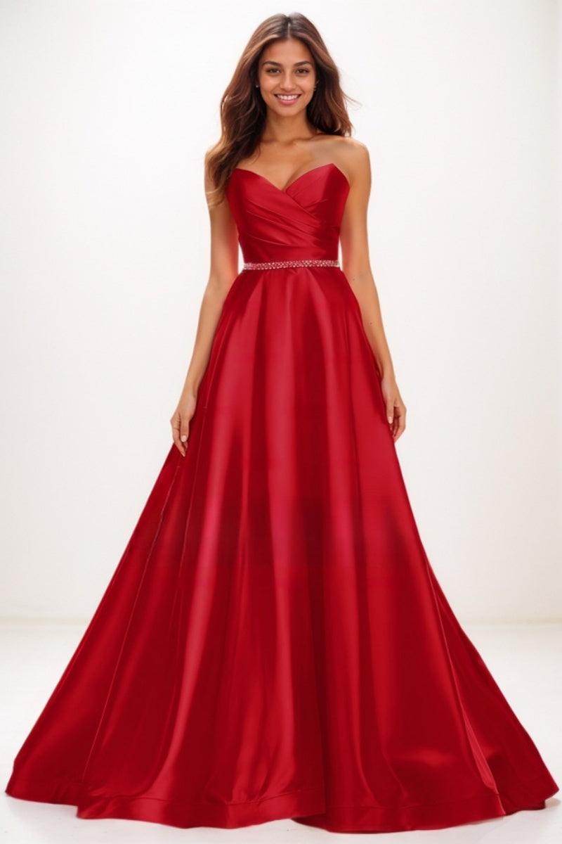 Elegant Sweetheart A-Line Sweep Train Satin Prom Dresses CS0728 - COCOMELODY