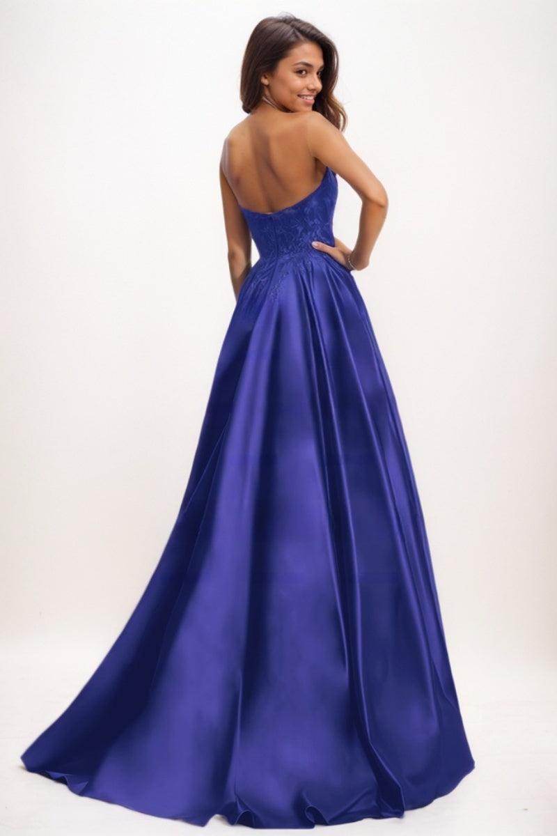 Sweetheart A-Line Sweep Train Matte Satin Prom Dresses CS0730 - COCOMELODY