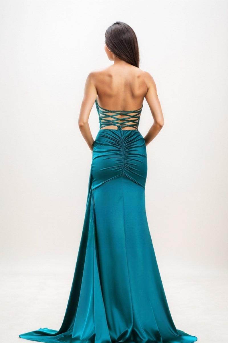 Flattering High Split Silk Like Satin Prom Dresses CS0733 - COCOMELODY