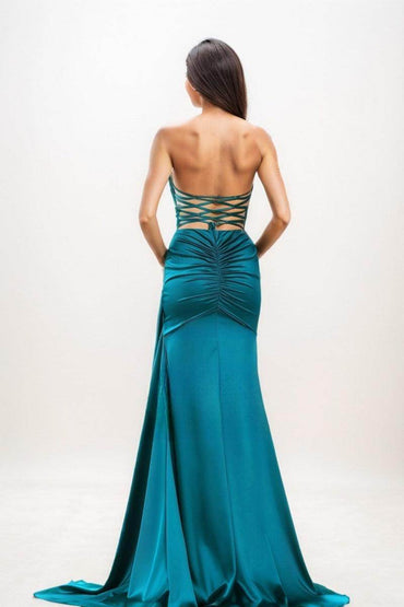 Flattering High Split Silk Like Satin Prom Dresses CS0733 - COCOMELODY