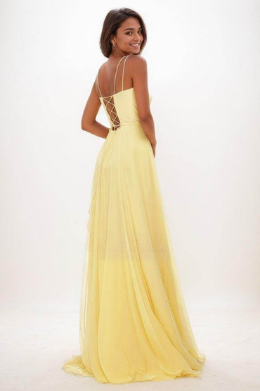 Simple Square Neckline A-Line Sweep Train Tulle Prom Dresses CS0737 - COCOMELODY