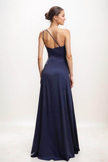 Elegant A-Line One-Shoulder Satin Prom Dresses CS0767 - COCOMELODY
