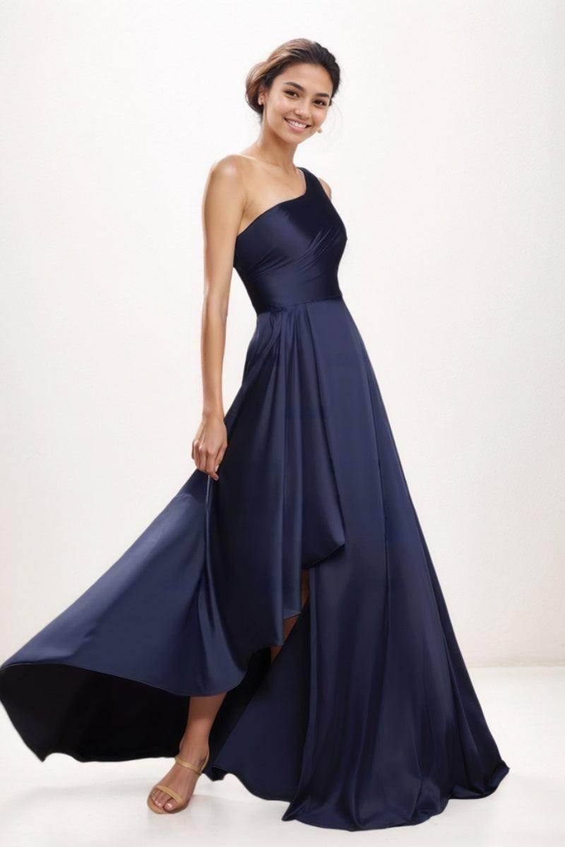 Elegant A-Line One-Shoulder Satin Prom Dresses CS0767 - COCOMELODY