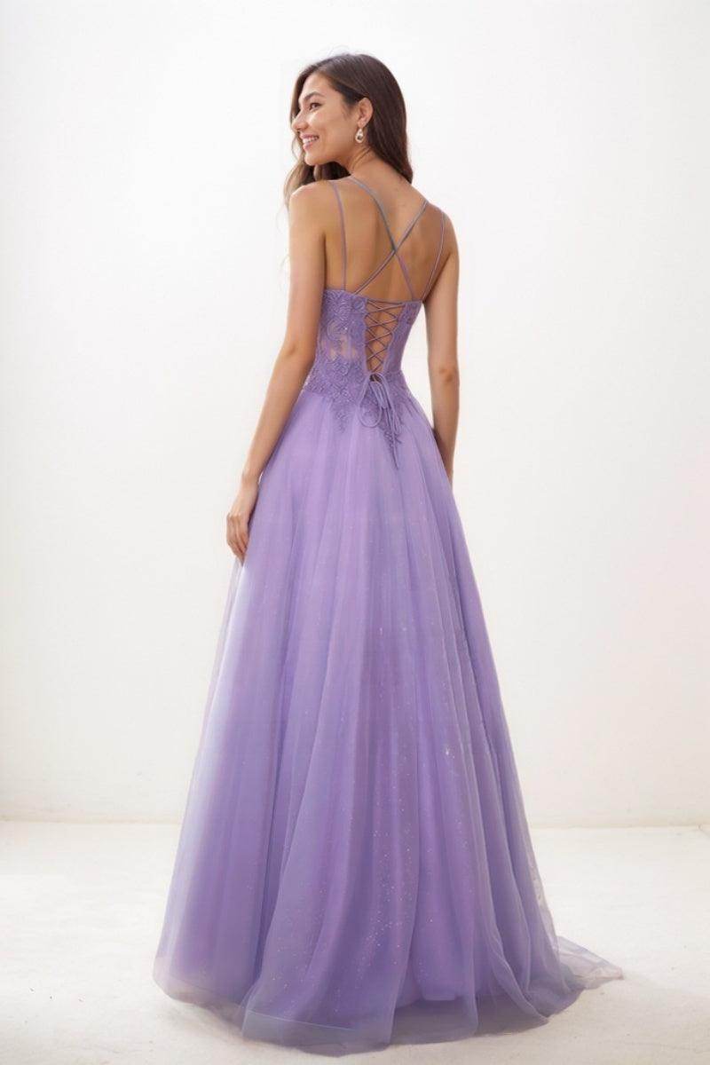 Sweet & Flow V-Neck Satin/Lace/Tulle Prom Dresses CS0769 - COCOMELODY