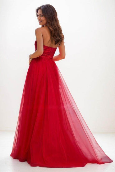 Unique Halter Overskirt Sweep Train Lace/Tulle Prom Dresses CS0771 - COCOMELODY
