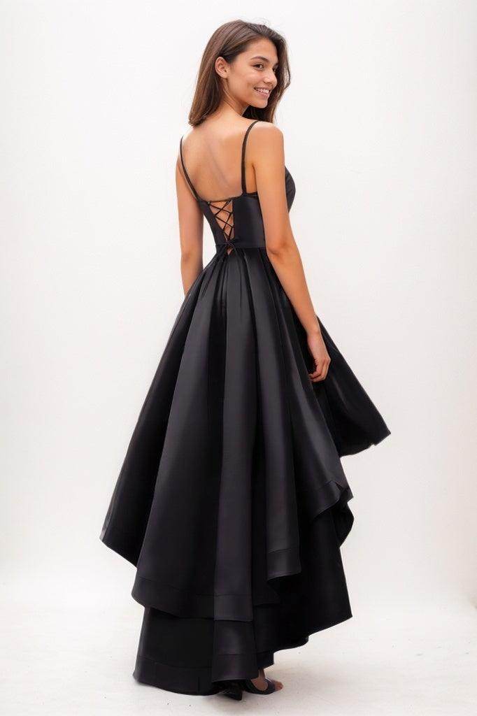 Sweetheart Ruffle Asymmetrical Length Satin Prom Dresses CS0777 - COCOMELODY