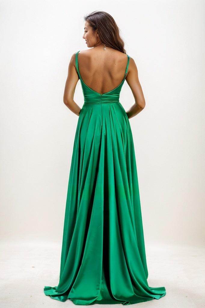 V-Neck Spaghetti Straps High Split Prom Dresses CS0783 - COCOMELODY