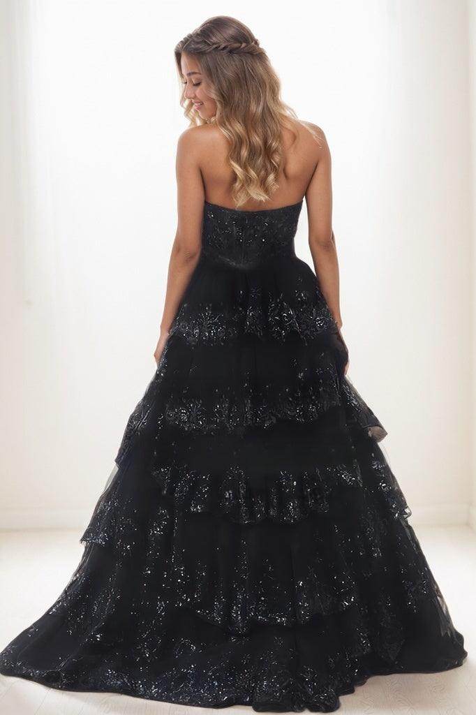 Princess Ball Gown Sweetheart Lace Tiered Skirt Prom Dresses CS0789 - COCOMELODY