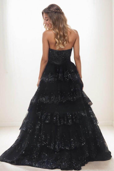Princess Ball Gown Sweetheart Lace Tiered Skirt Prom Dresses CS0789 - COCOMELODY