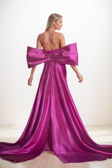 Off-The-Shoulder Sweep Train Satin/Lace Prom Dresses CS0799 - COCOMELODY