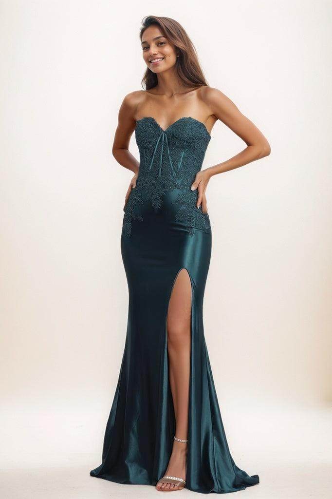 Sweetheart Lace High Split Sweep Train Prom Dresses COCOMELODY CS0801 Sweetheart Lace High Split Sweep Train Prom Dresses COCOMELODY CS0801