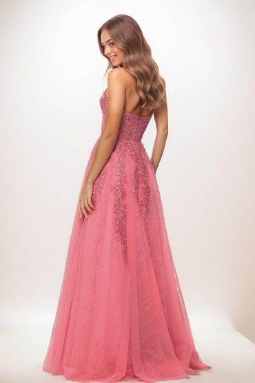 Shiny Halter Lace Illusion Corset A Line Sweep Prom Dresses CS0815 - COCOMELODY