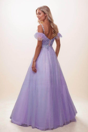 Sequin Lace Cold Shoulder A-Line Floor-Length Tulle Prom Dress CS0818 - COCOMELODY