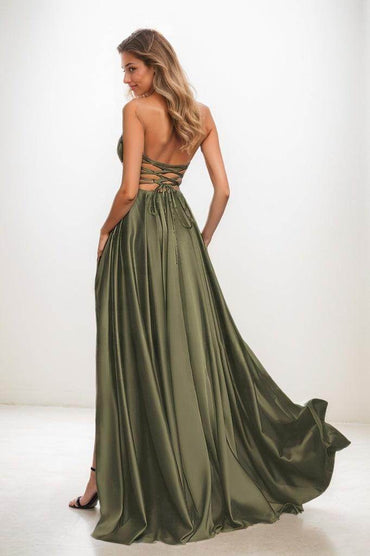 A-Line Strapless Matte Satin Prom Dresses With Lace Up Back CS0820 - COCOMELODY