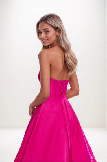 Sweet & Flow Bow Accented Detachable Sleeves Satin Prom Dresses CS0838 - COCOMELODY