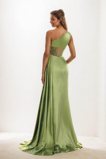 Classic One-Shoulder Sleeveless Silk Like Satin Prom Dresses CS0845 - COCOMELODY