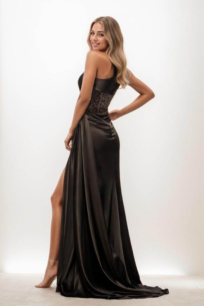 Sexy One-Shoulder Sleeveless Corset Silk Like Satin Prom Dresses CS0846 - COCOMELODY