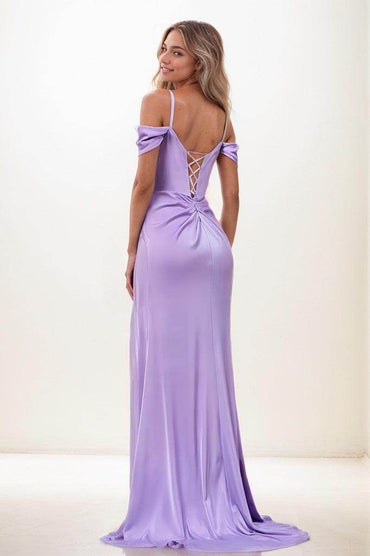 Sweetheart Cold Shoulder High Split Sweep Train Satin Prom Dresses CS0848 - COCOMELODY