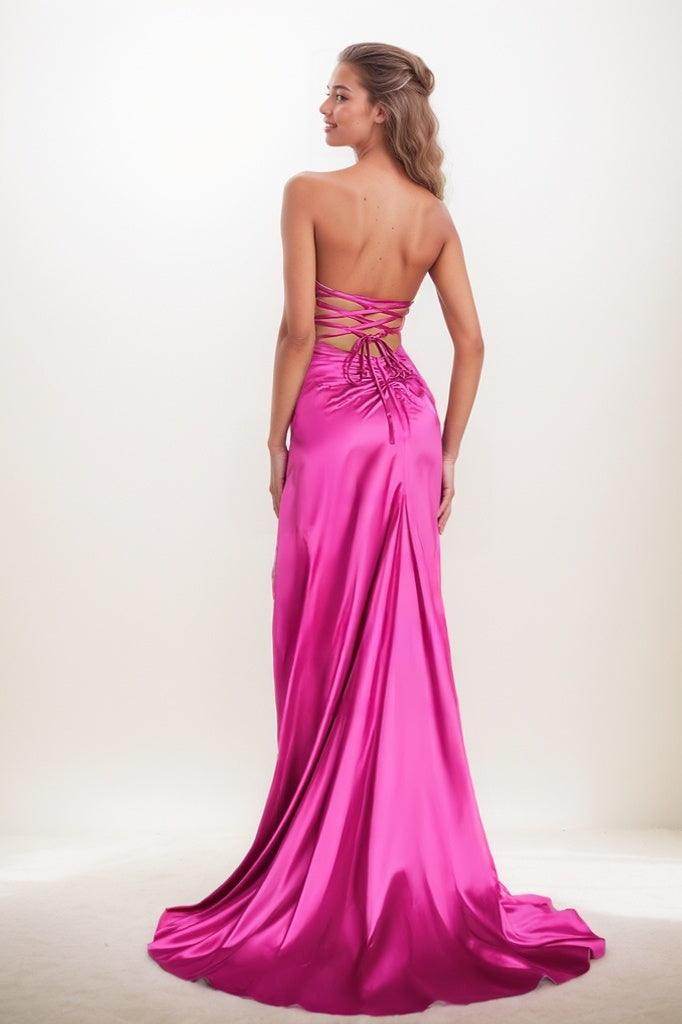 Criss Cross Back High Split Mermaid Sweep Train Prom Dresses CS0849 - COCOMELODY