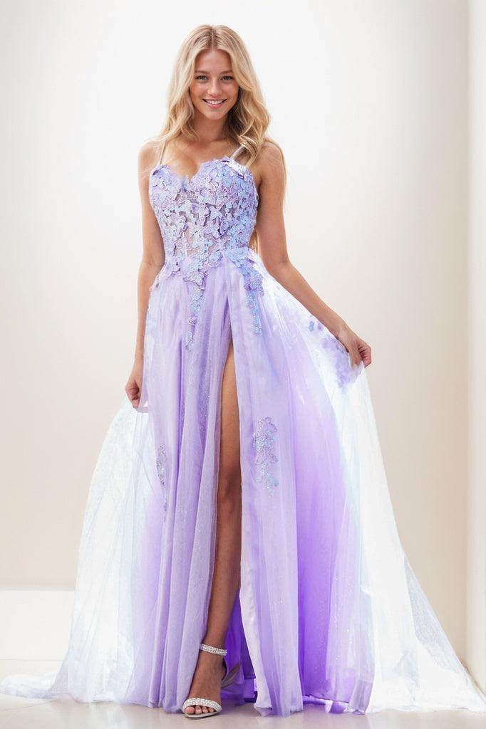 Sweetheart Spaghetti Straps Applique A Line Tulle Prom Dresses CS0943 - COCOMELODY