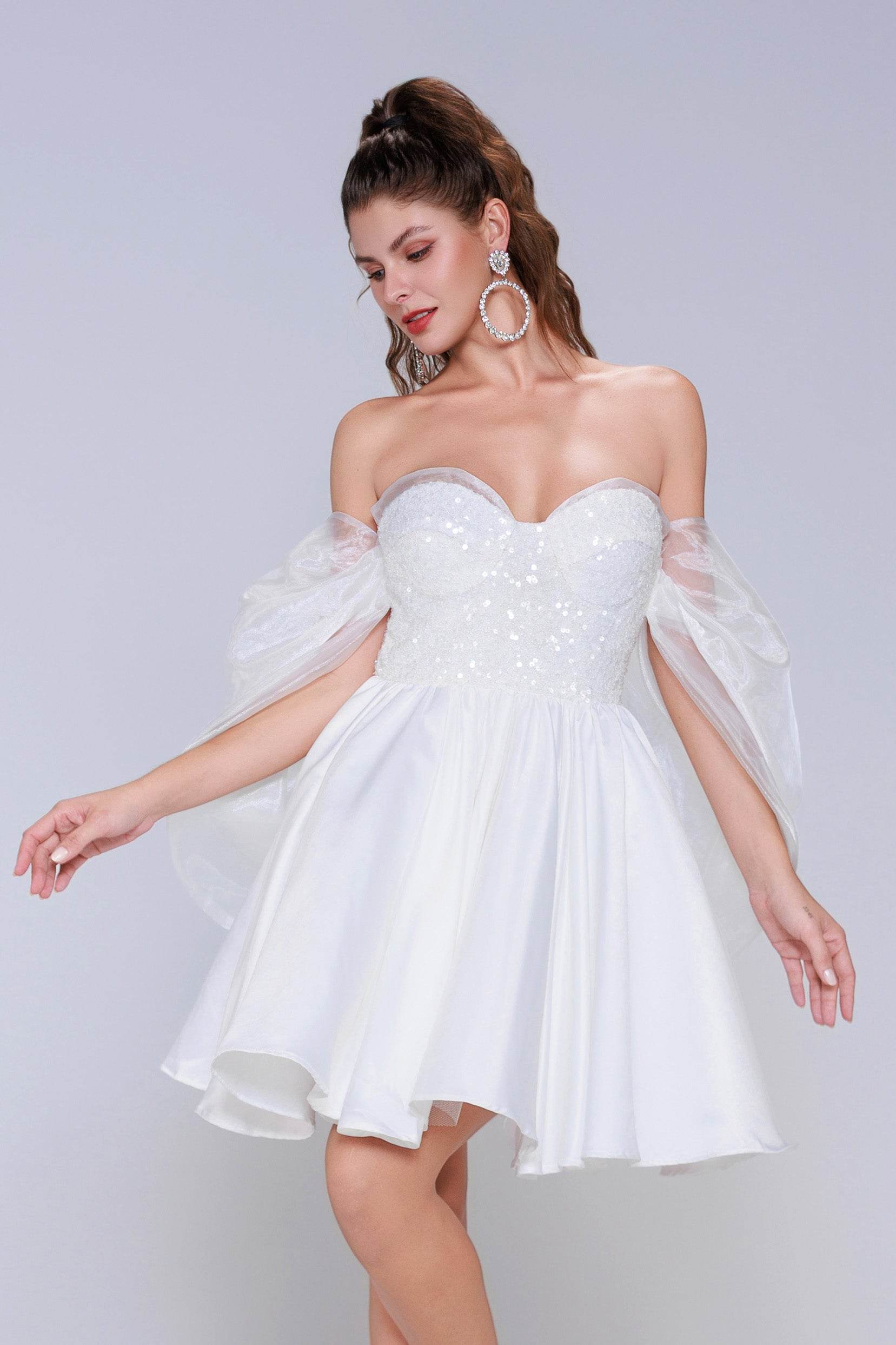 Princess Mini Satin Elegant Homecoming Gown COCOMELODY CS0945, Ivory Princess Mini Satin Elegant Homecoming Gown COCOMELODY CS0945, Ivory