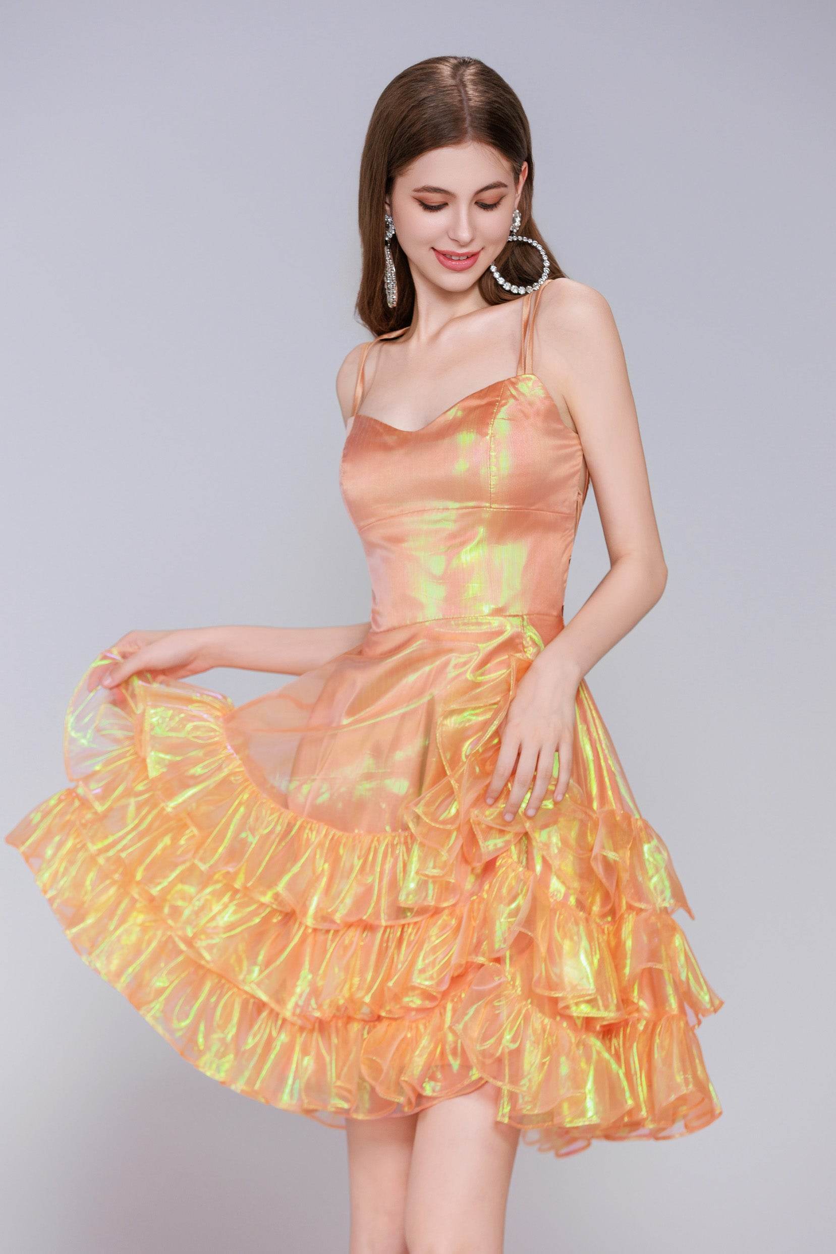A-Line Mini Organza Gold Homecoming Dresses COCOMELODY CS0958, Orange A-Line Mini Organza Gold Homecoming Dresses COCOMELODY CS0958, Orange