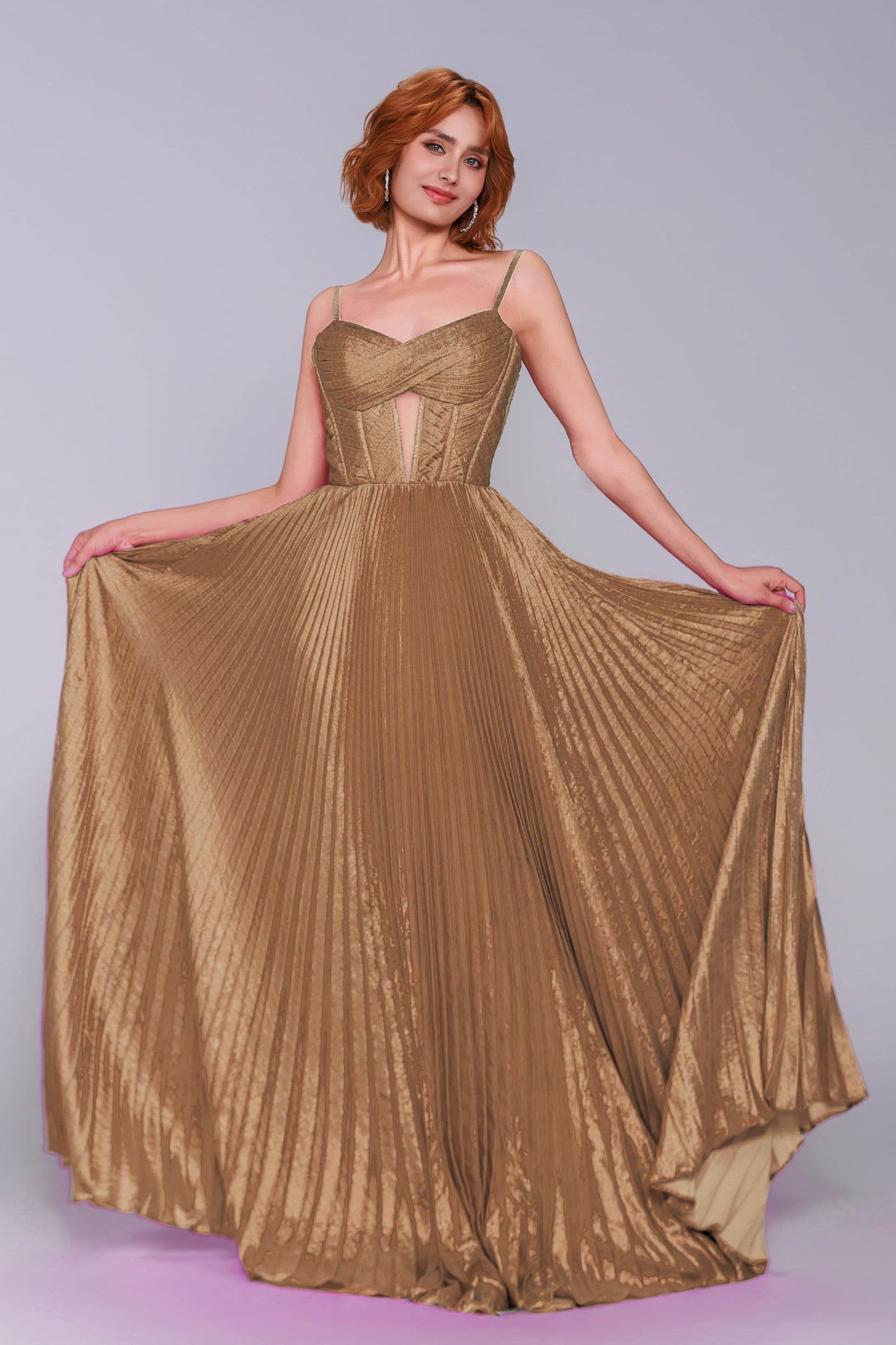 A-Line Maxi Metallic Prom Dress CS0963 - COCOMELODY