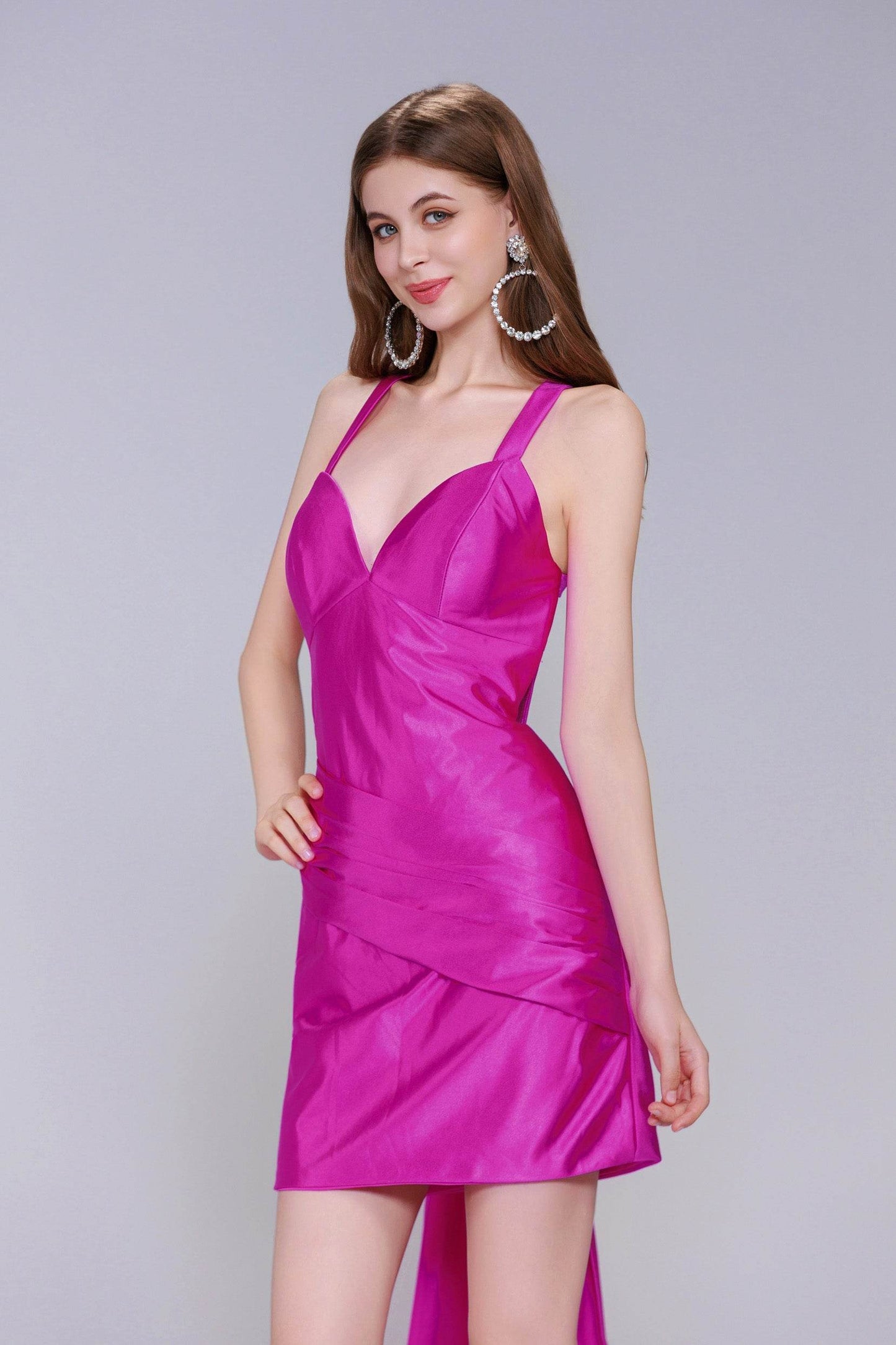 Sheath-Column Sweep-Brush Train Stretch Satin Homecoming Dress CS0974 - COCOMELODY