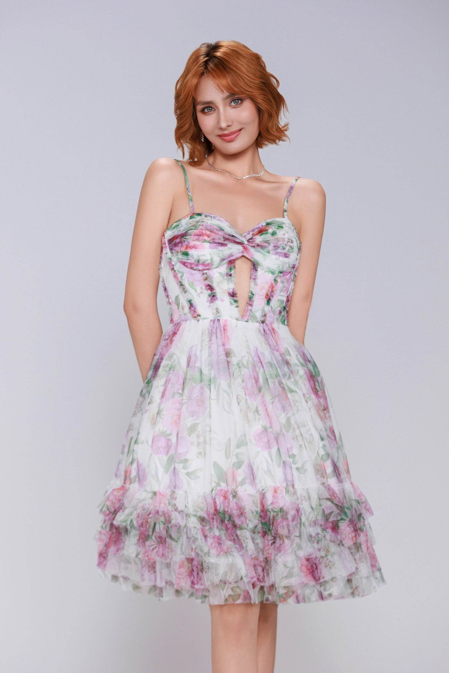 A-Line Mini Printed Gauze Homecoming Dress CS0988 - COCOMELODY