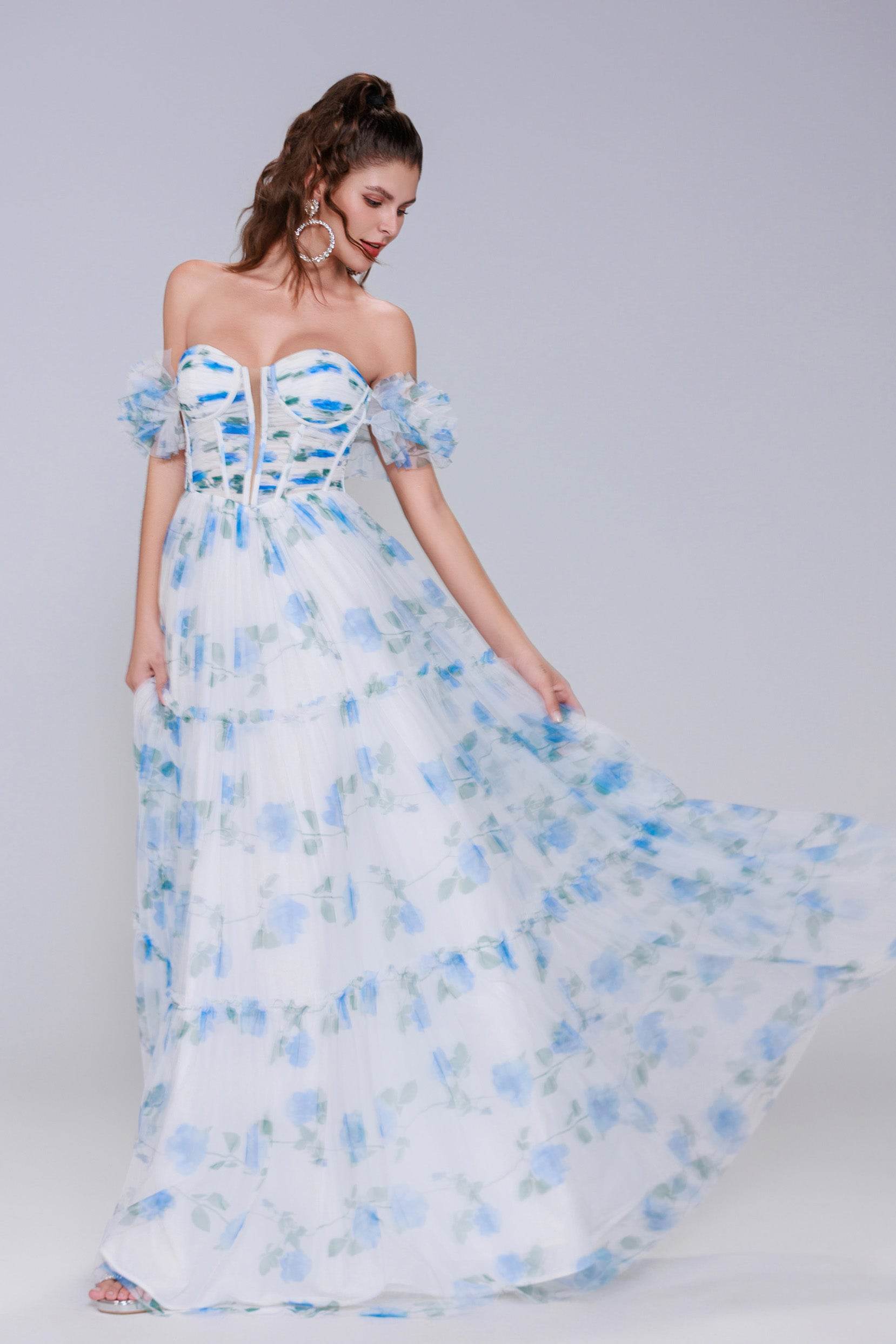 A-Line Maxi Printed Gauze Elegant Prom Dresses COCOMELODY CS0989 A-Line Maxi Printed Gauze Elegant Prom Dresses COCOMELODY CS0989