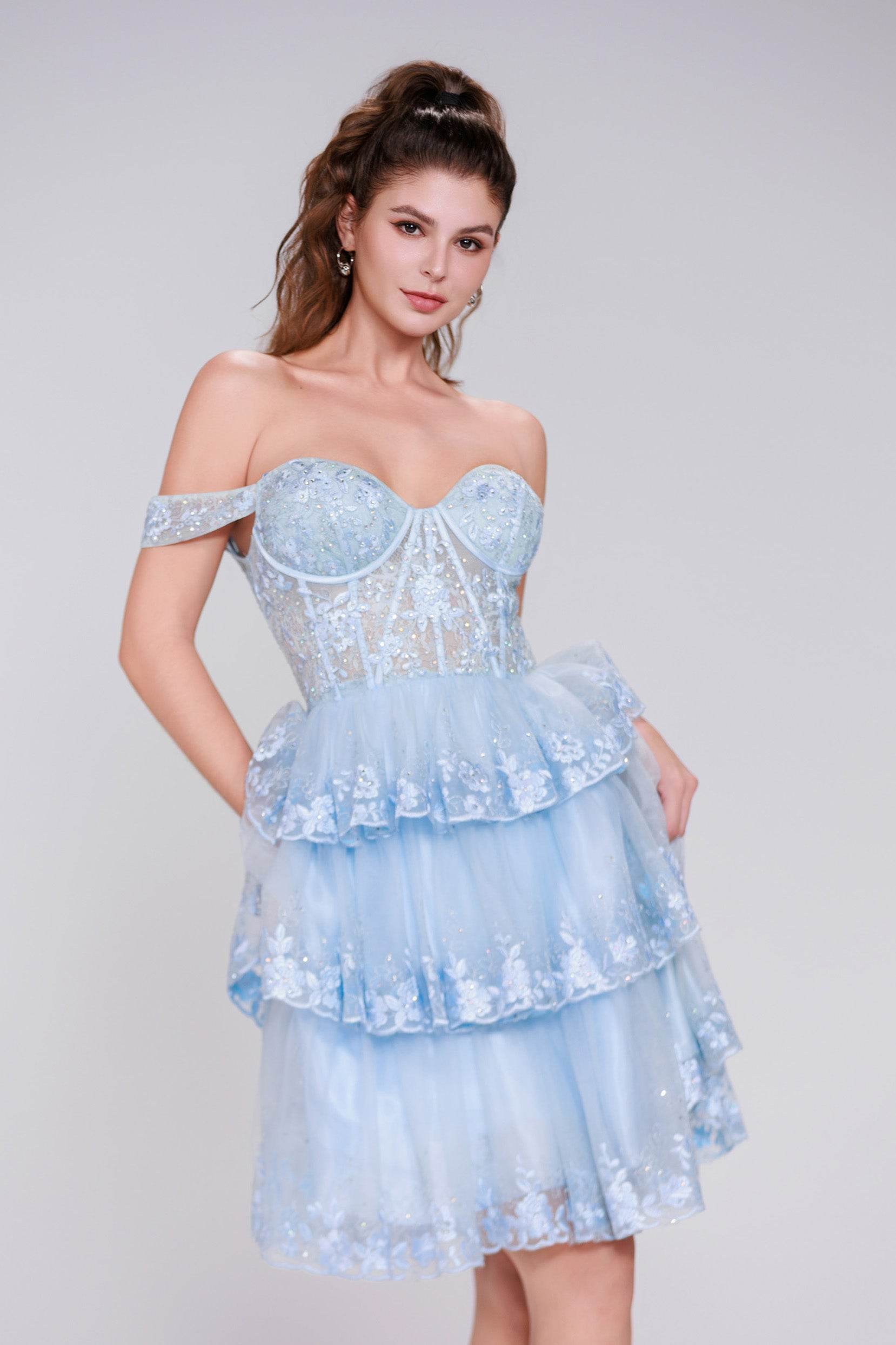 Ball Gown Mini Tulle Blue Homecoming Dresses COCOMELODY CS0994 Ball Gown Mini Tulle Blue Homecoming Dresses COCOMELODY CS0994