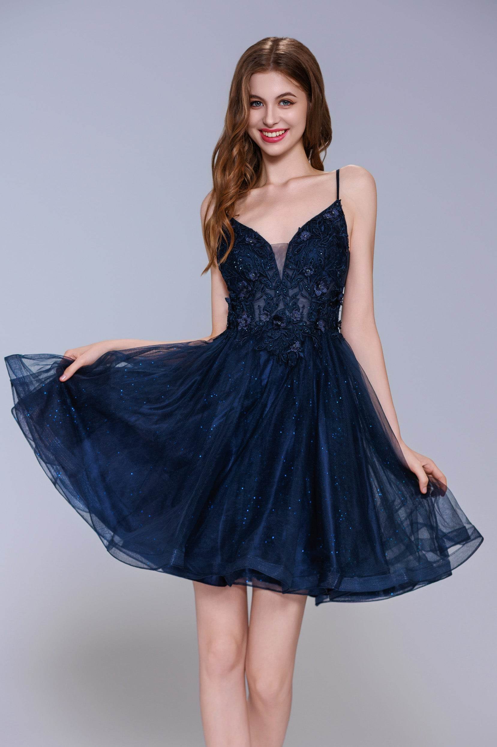 A-Line Mini Tulle Blue Homecoming Dresses COCOMELODY CS1019 A-Line Mini Tulle Blue Homecoming Dresses COCOMELODY CS1019