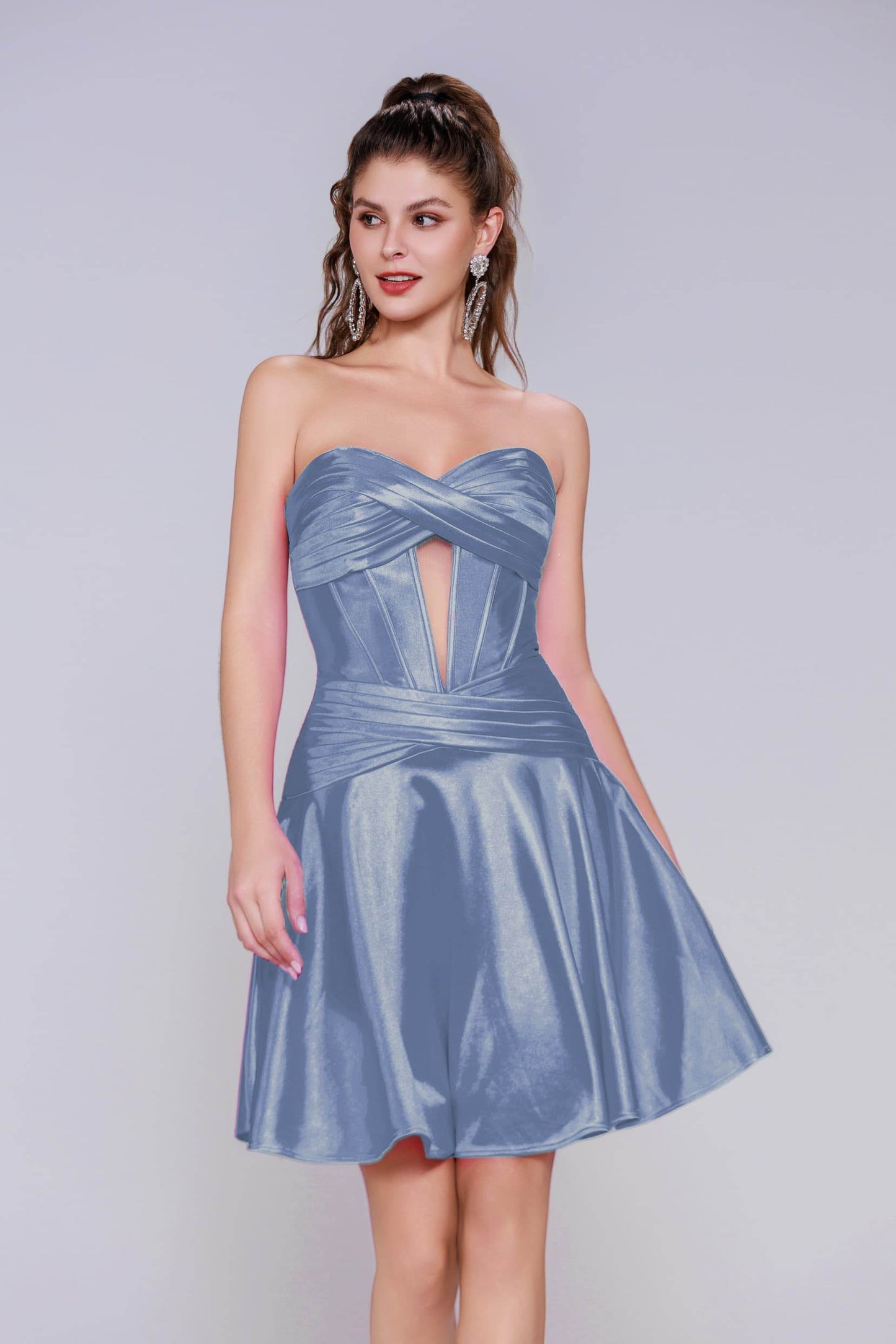 A-Line Mini Stretch Satin Homecoming Dress CS1035 - COCOMELODY