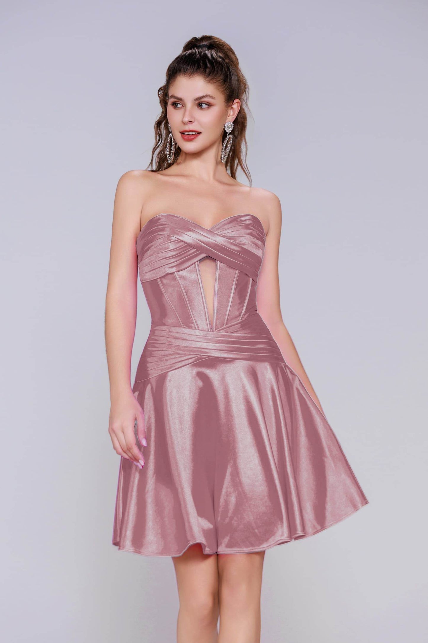A-Line Mini Stretch Satin Homecoming Dress CS1035 - COCOMELODY