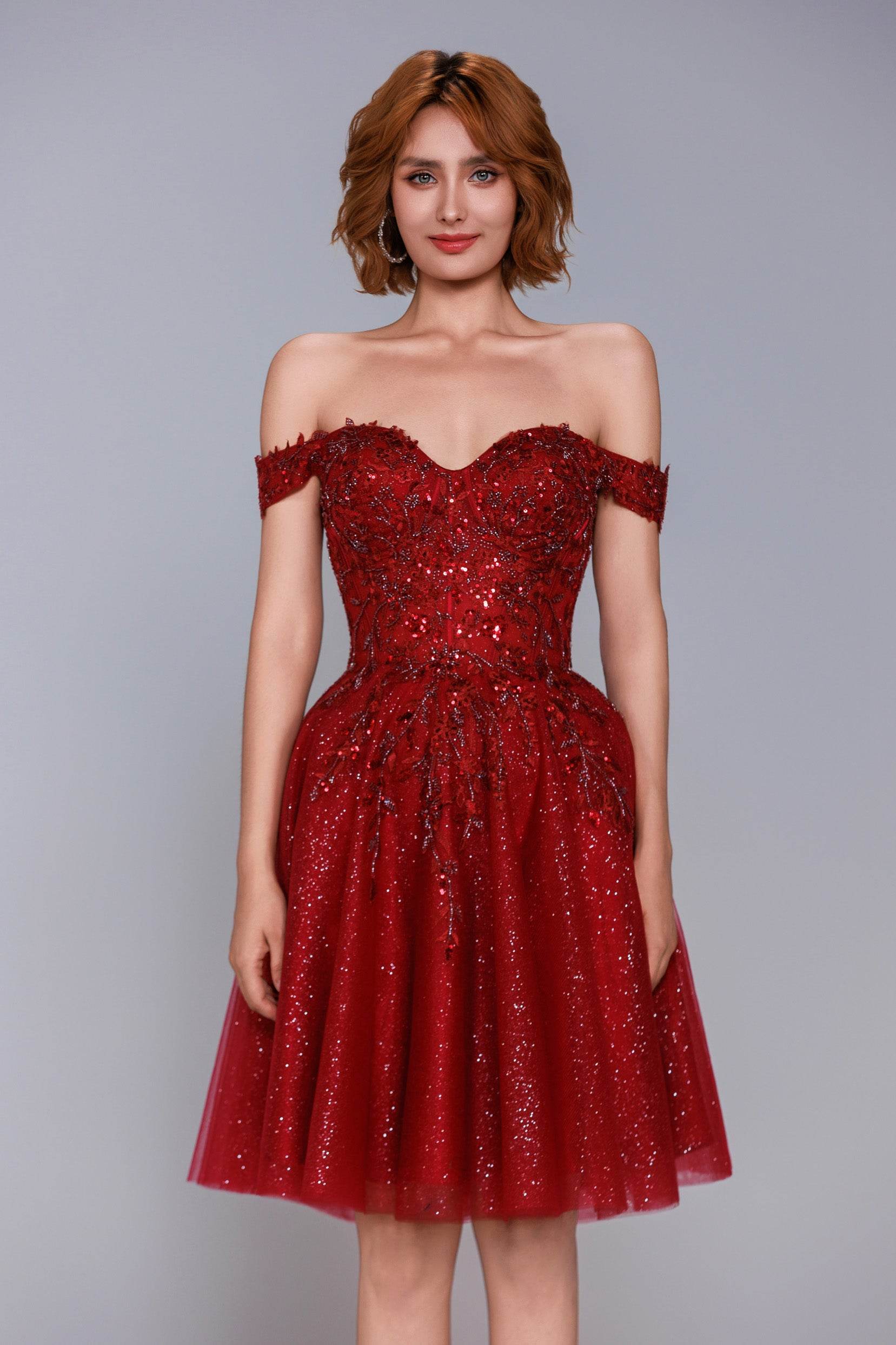 A-Line Mini Glitter Red Homecoming Dresses COCOMELODY CS1037