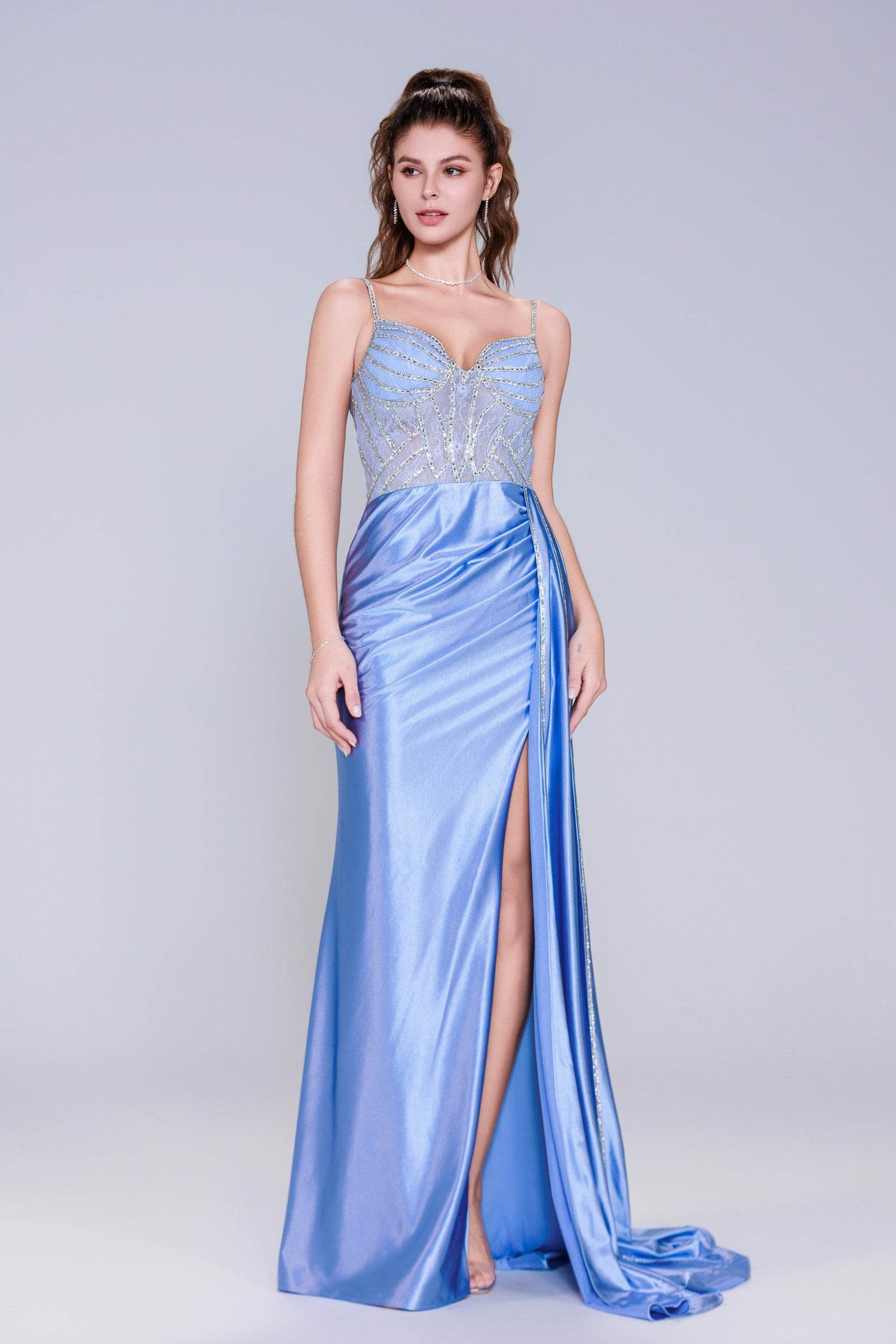 Sheath-Column Sweep-Brush Train Stretch Satin Prom Dress CS1042 - COCOMELODY