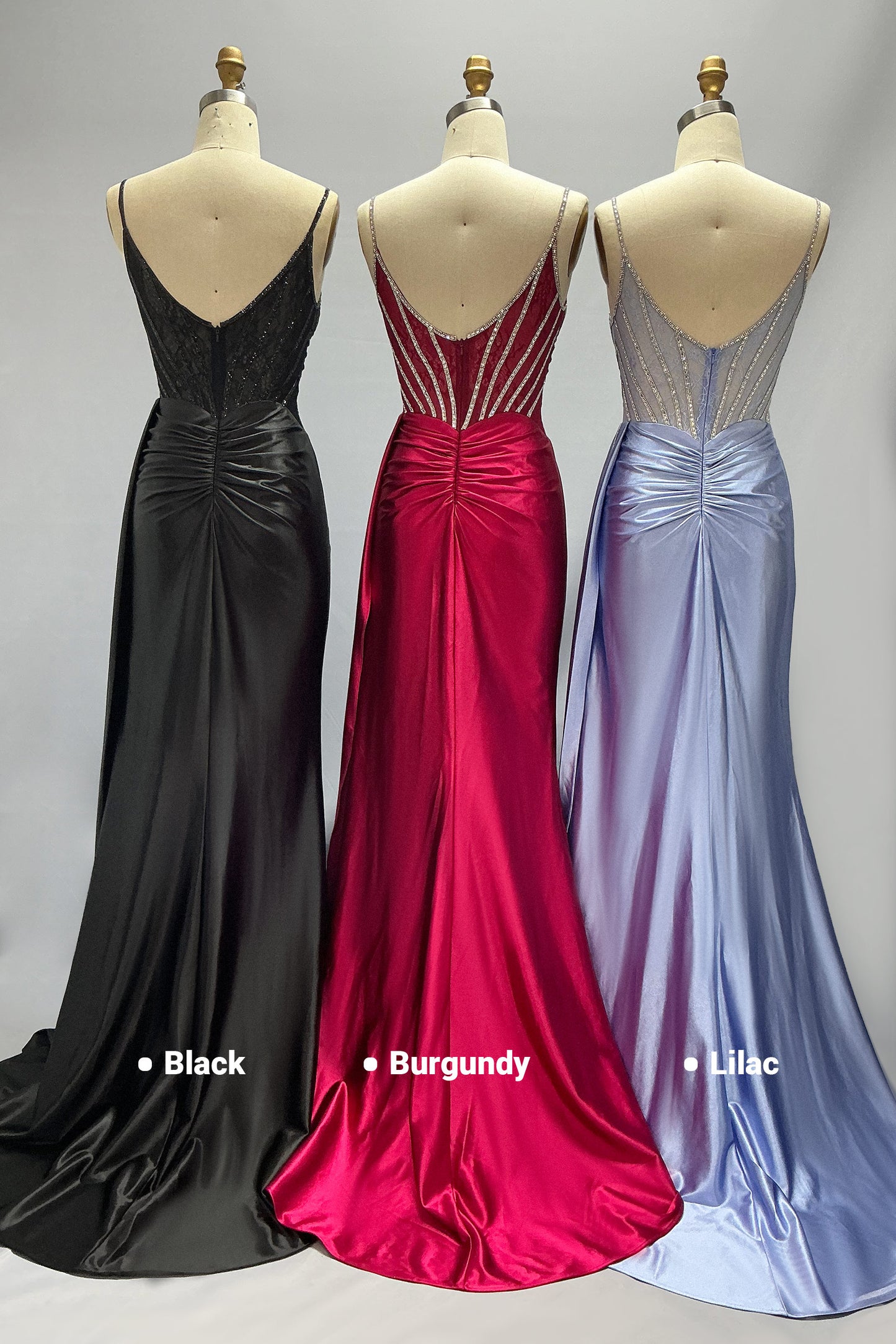 Sheath-Column Sweep-Brush Train Stretch Satin Prom Dress CS1042