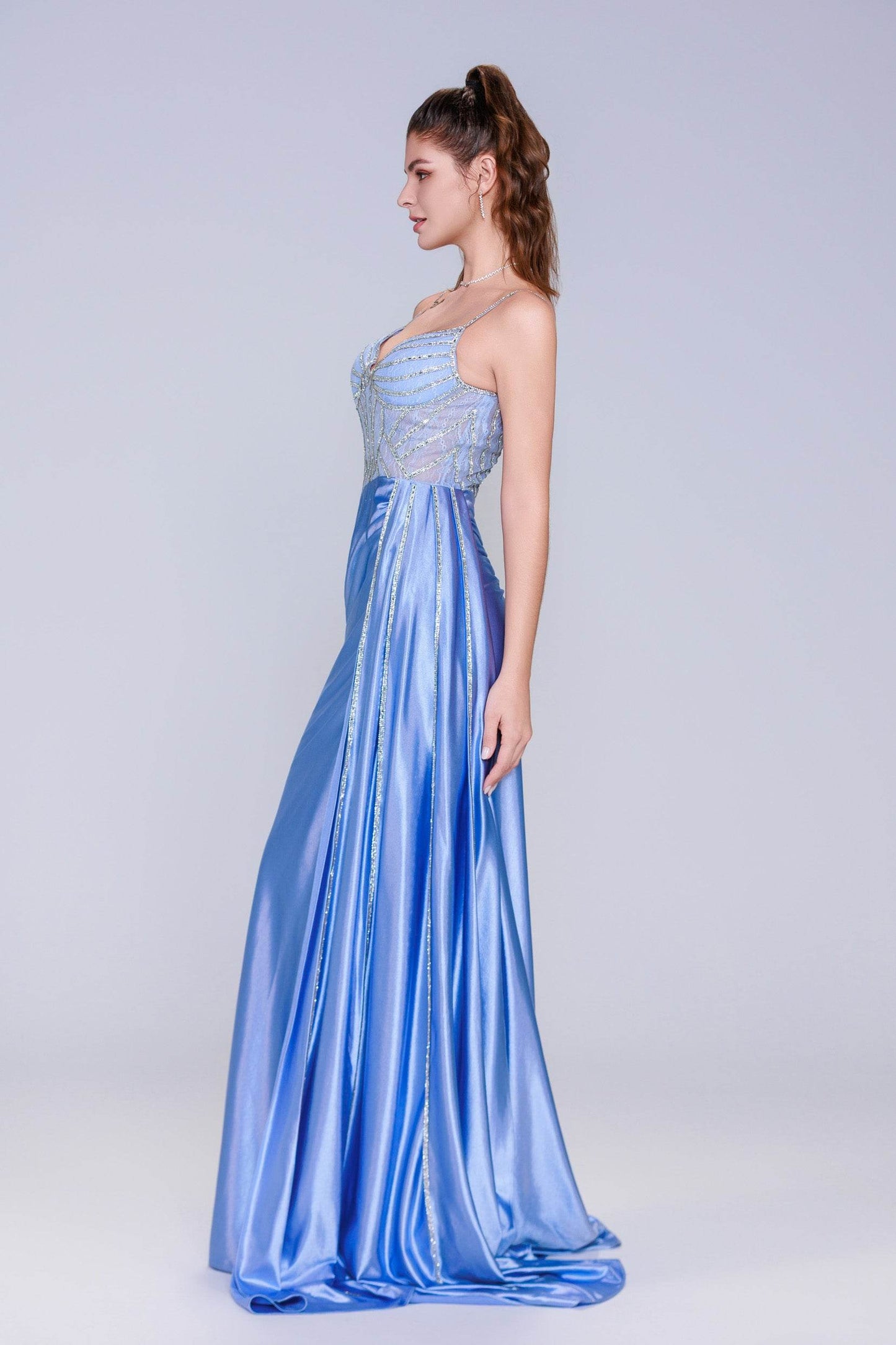 Sheath-Column Sweep-Brush Train Stretch Satin Prom Dress CS1042 - COCOMELODY